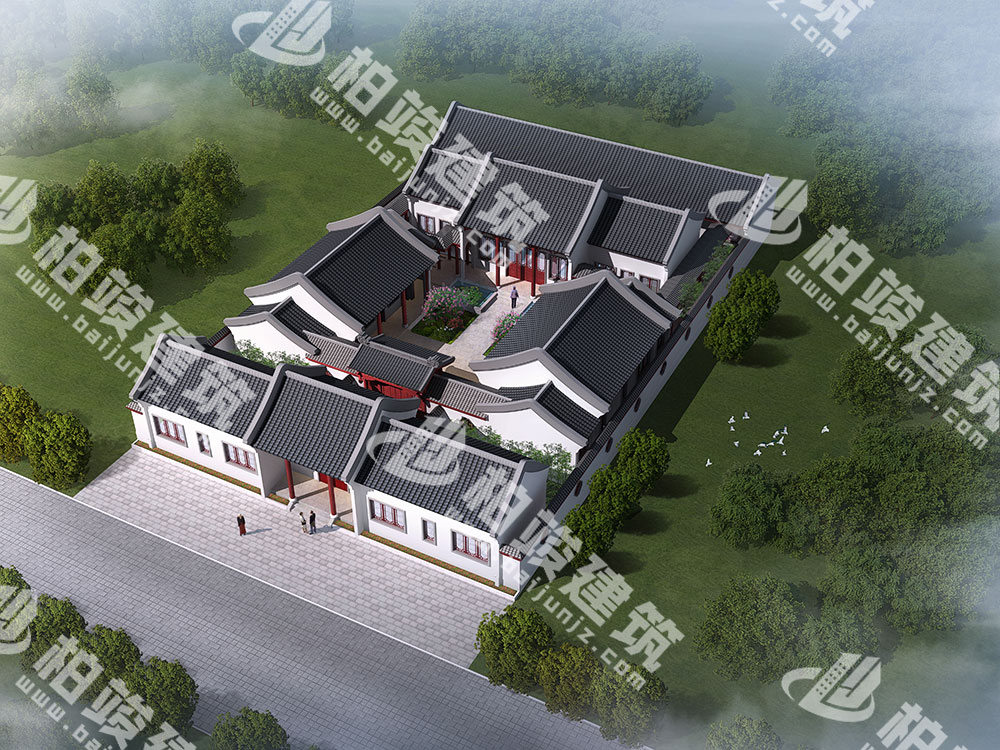 農村自建四合院設計圖，三進院落，占地1292㎡，內部15室