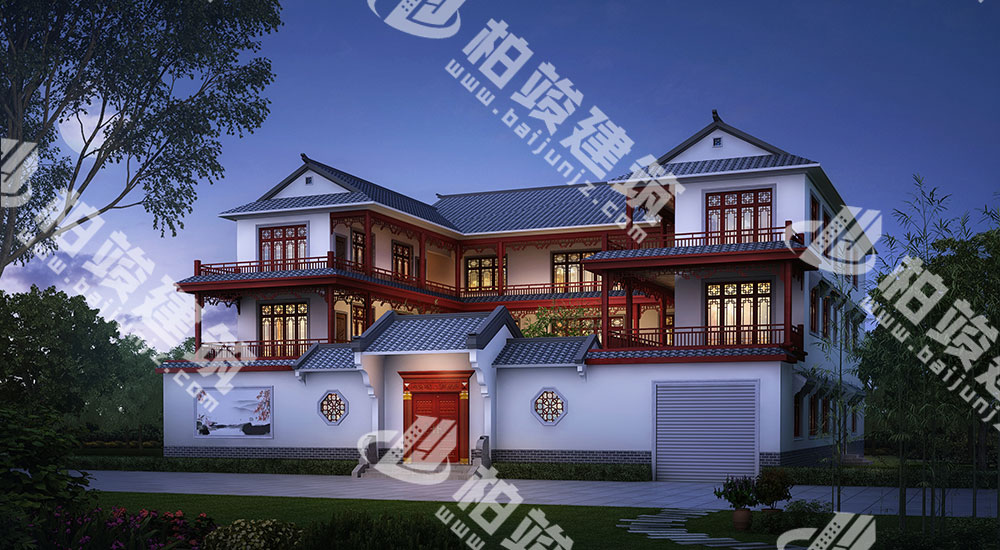 一進三層新古典風格四合院設(shè)計圖，13室7廳12衛(wèi)，帶電梯、車庫