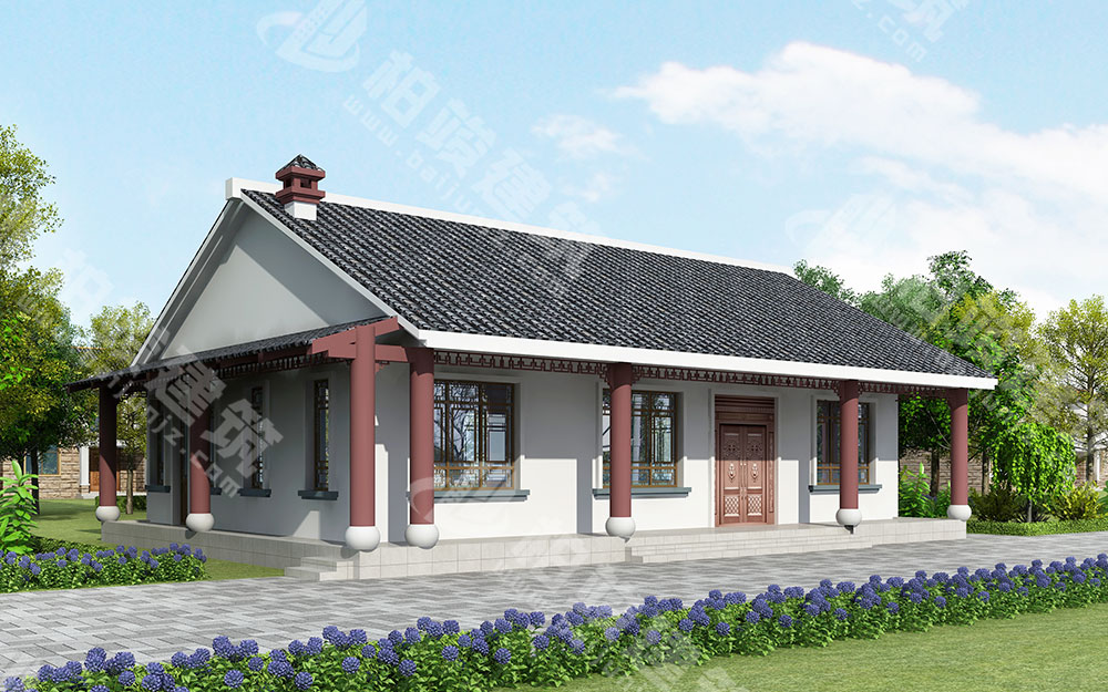 農村自建一層新中式別墅，內部四室，帶火炕、柴火灶、壁爐