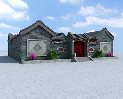 農(nóng)村中式四合院，帶堂屋。
