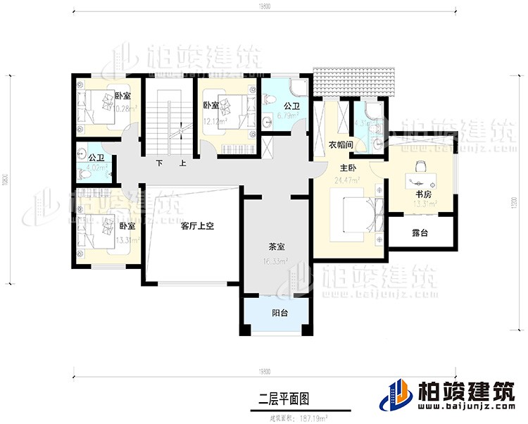 二層：4臥室，陽臺，露臺 ，衣帽間，書房，內(nèi)衛(wèi)，公衛(wèi) ，茶室