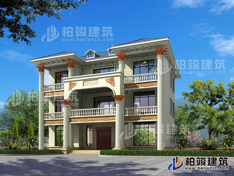 新農(nóng)村私人三層別墅建筑設(shè)計(jì)施工圖，全套別墅設(shè)計(jì)圖紙BZ372-簡(jiǎn)歐風(fēng)格