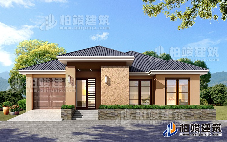 一層鄉(xiāng)村別墅設(shè)計(jì)戶型圖，占地200平左右，外觀很時(shí)尚BZ113-簡歐風(fēng)格