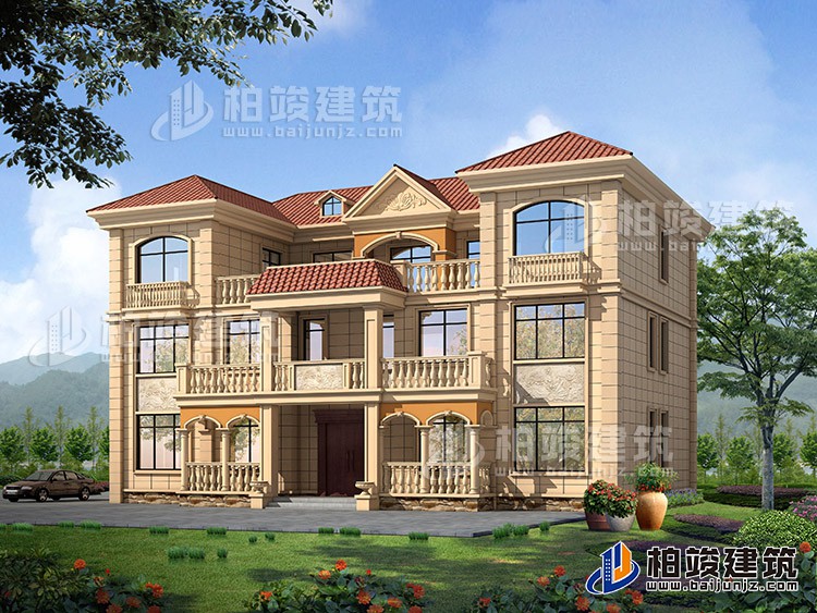 三層雙拼農村房屋設計圖紙，全套施工圖及效果圖BZ383-簡歐風格