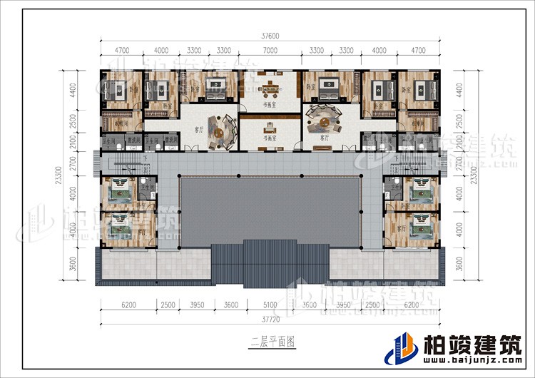二層：2客廳、2書畫室、公衛(wèi)、10臥室、2衣帽間、4內(nèi)衛(wèi)、2露臺