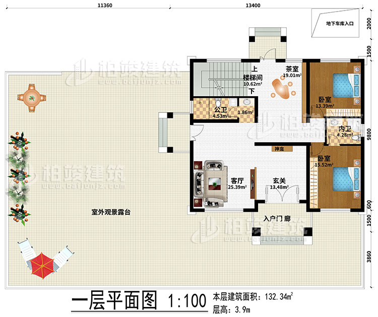 一層：起居室、樓梯間、書房、3臥室、衣帽間、公衛(wèi)、內(nèi)衛(wèi)、陽臺(tái)